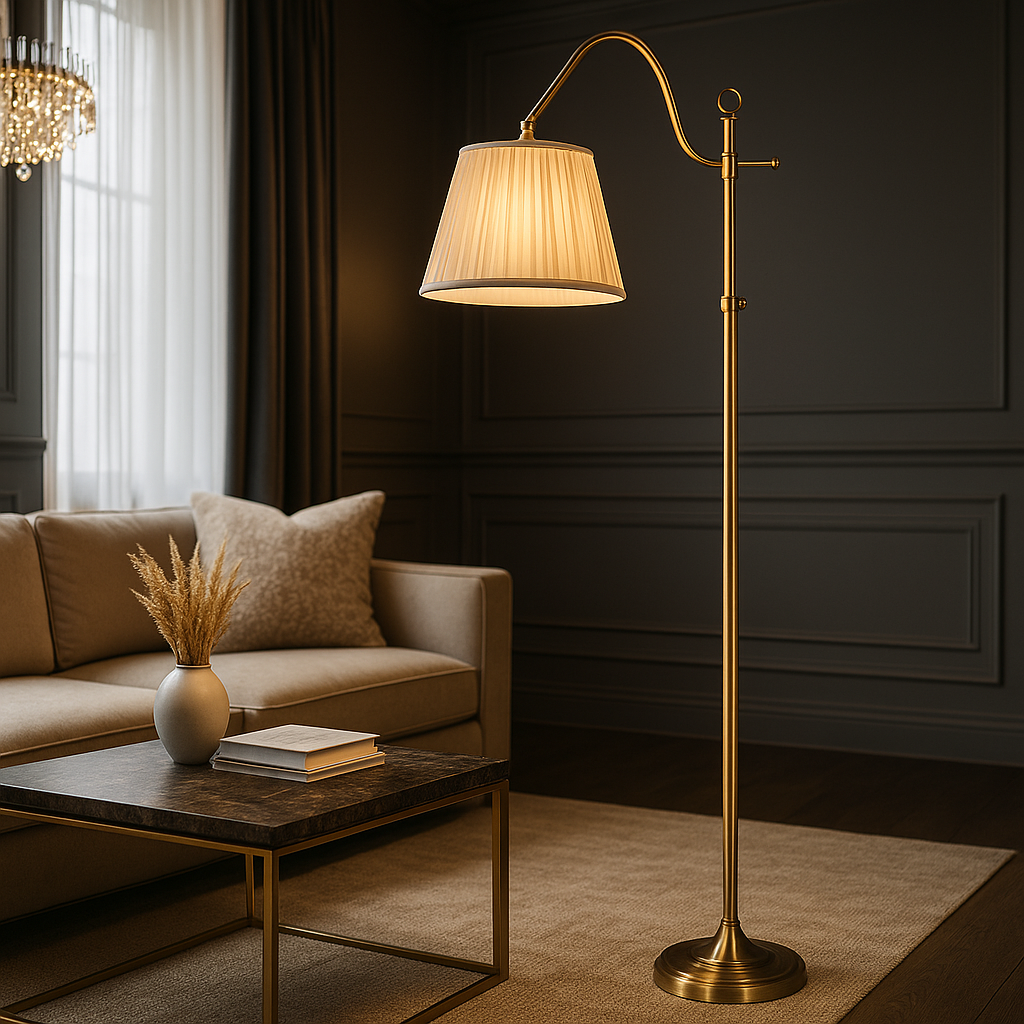 Lampadaire Bois & Tissu – LED Ambiance Rustique