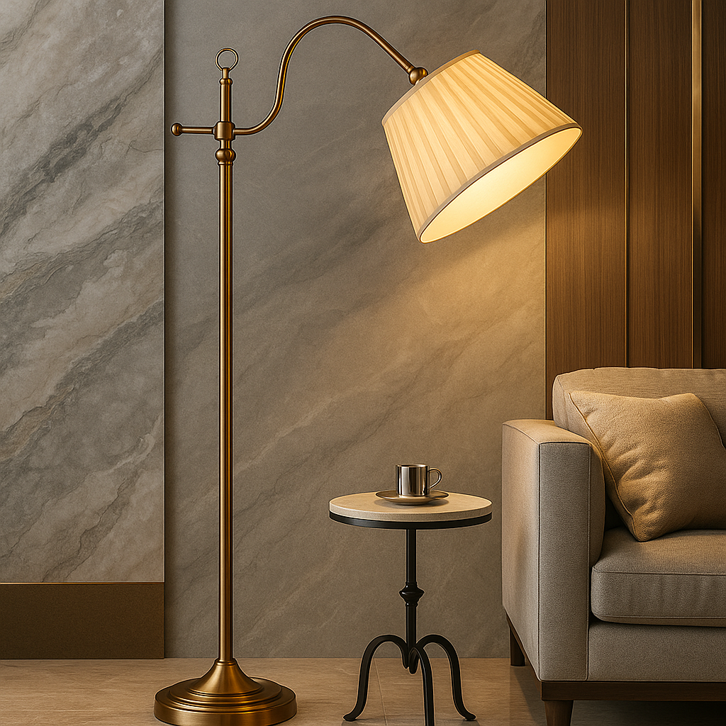 Lampadaire Bois & Tissu – LED Ambiance Rustique