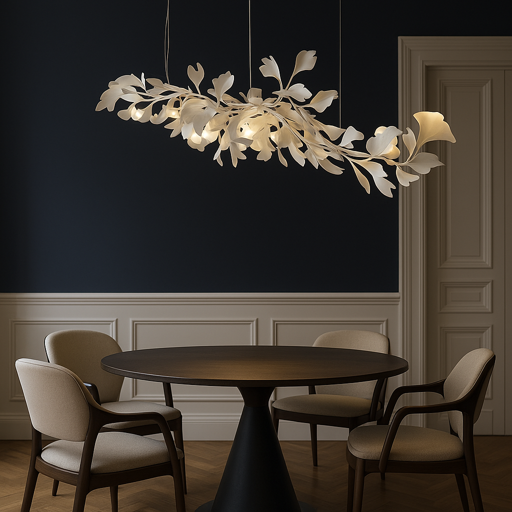 Suspension Branche Cuivre – Lustre Fleur en Verre