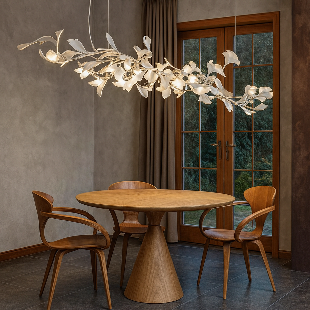 Suspension Branche Cuivre – Lustre Fleur en Verre